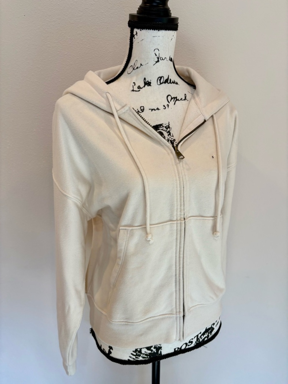 American Eagle AE Fleece Full Zip Hoodie Sweatshirt Soft Cream Cappuccino Small